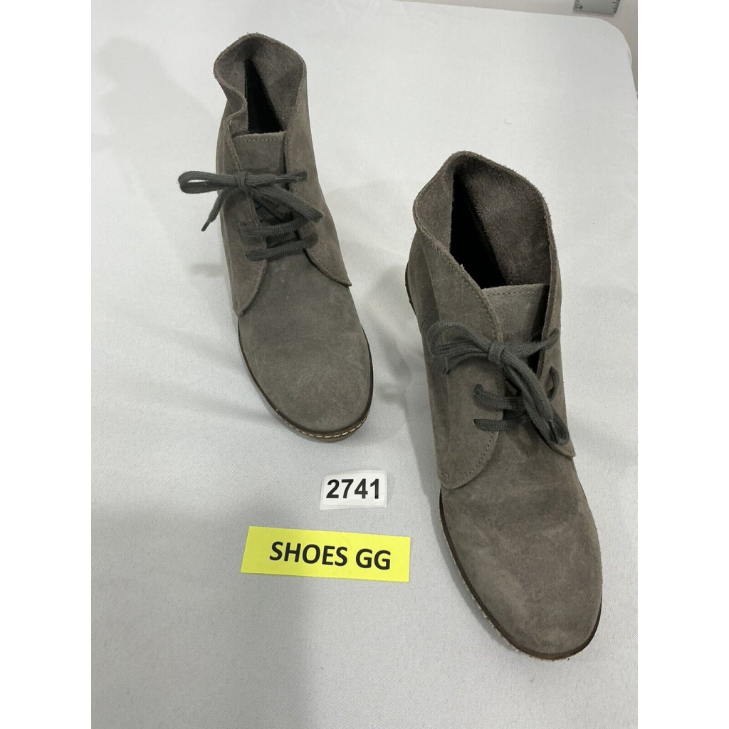 Womans J. Crew Size 8 Gray Suede Lace Up Wedge Bootie